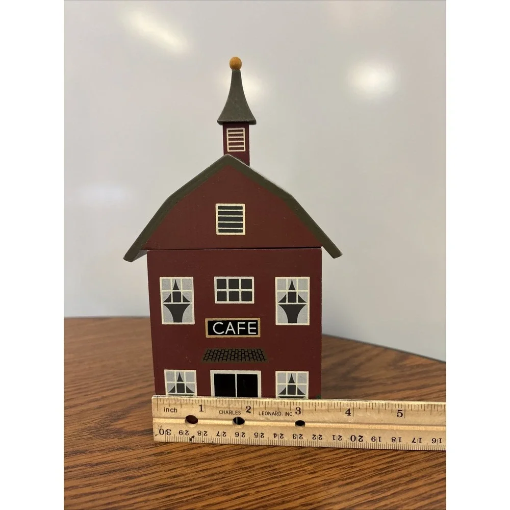 Vintage Wooden Village Cafe House Storage Box Folk‎ Art Farmhouse Decor